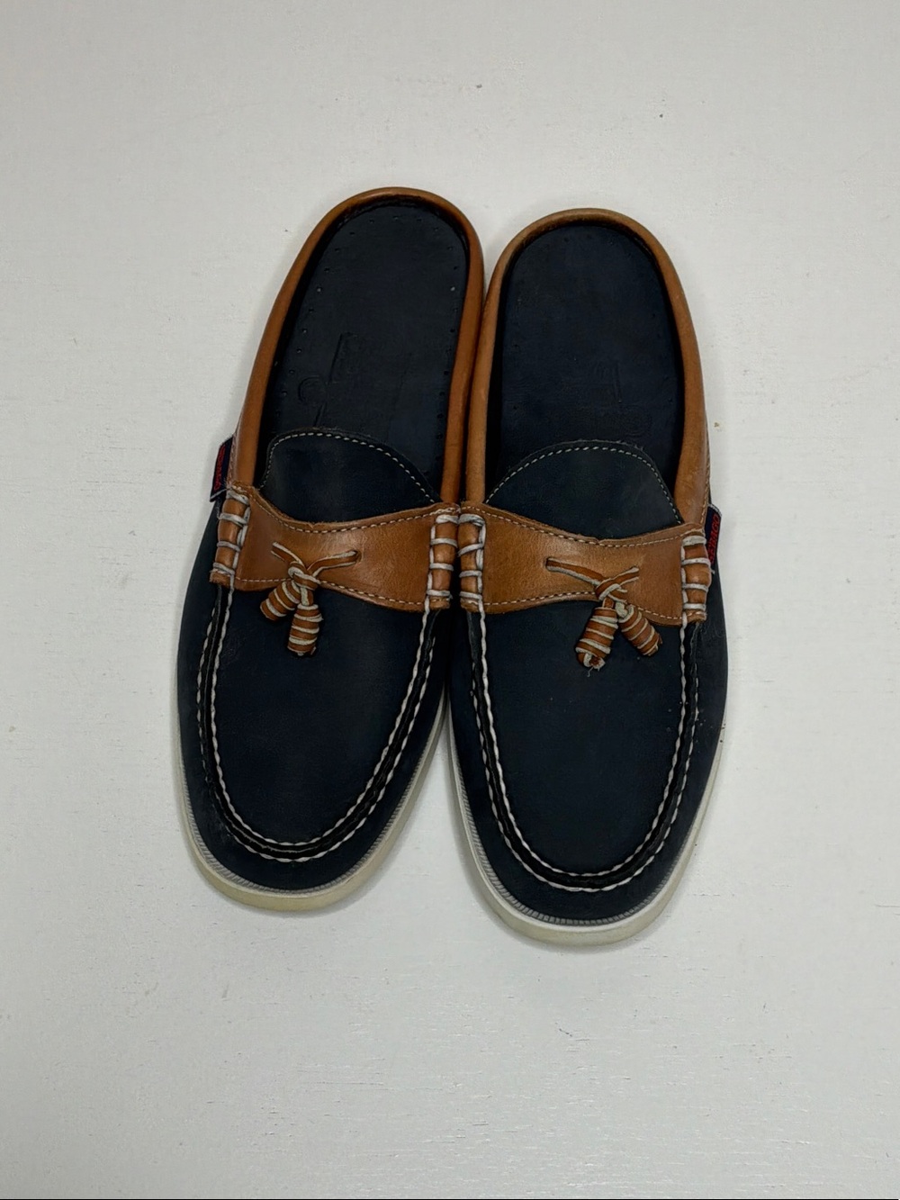 Sebago Navy and Brown Slip-On Moccasin Boat Shoe Loafers 8M